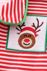 Red stripe christmas reindeer embroidery boy pajamas set