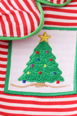 Red stripe christmas tree embroidery boy pajamas set