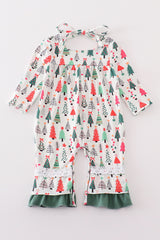 Green christmas tree print girl romper