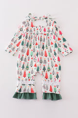 Green christmas tree print girl romper