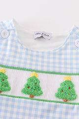 Blue christmas tree french knot smocked boy jonjon