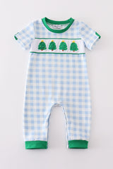 Green christmas tree embroidery boy romper