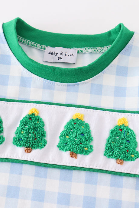 Green christmas tree embroidery boy romper