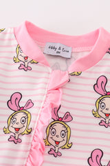 Pink stripe cindy lou who print  Zipper girl romepr