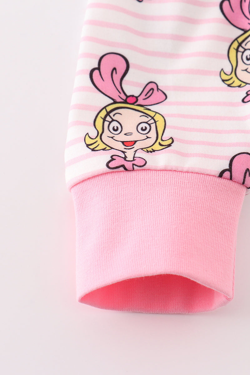 Pink stripe cindy lou who print  Zipper girl romepr