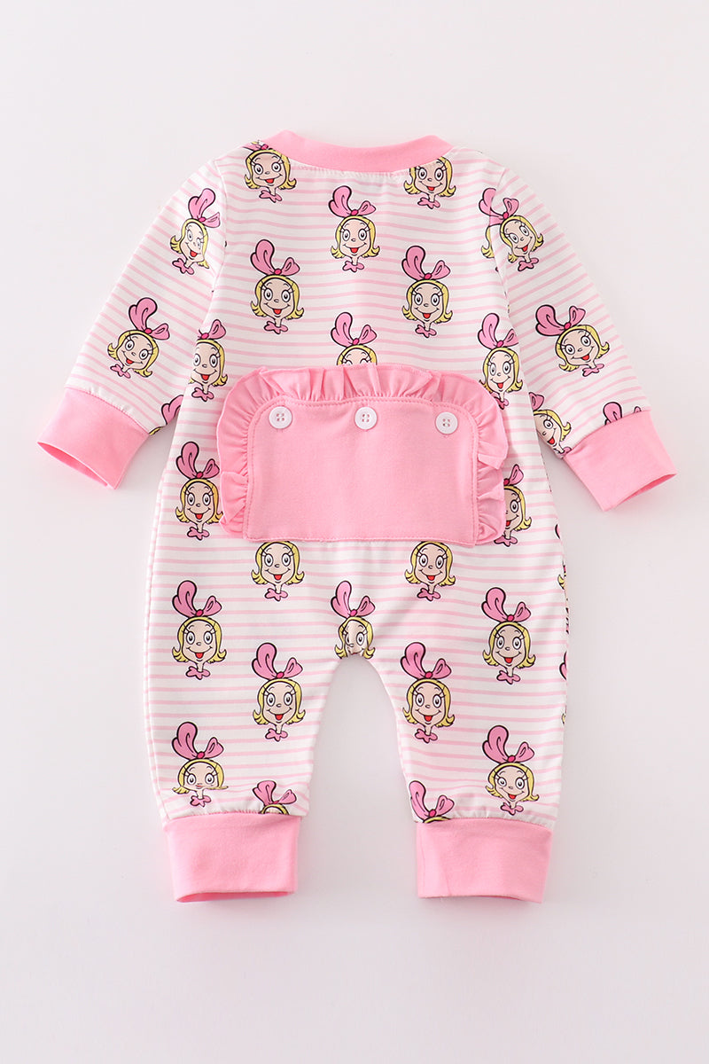 Pink stripe cindy lou who print  Zipper girl romepr