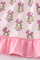 Pink stripe cindy lou who print girl dress