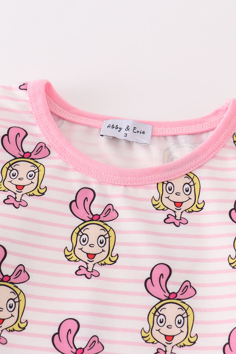 Pink stripe cindy lou who print girl pajamas