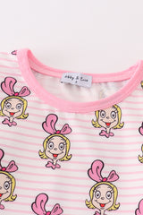 Pink stripe cindy lou who print girl pajamas
