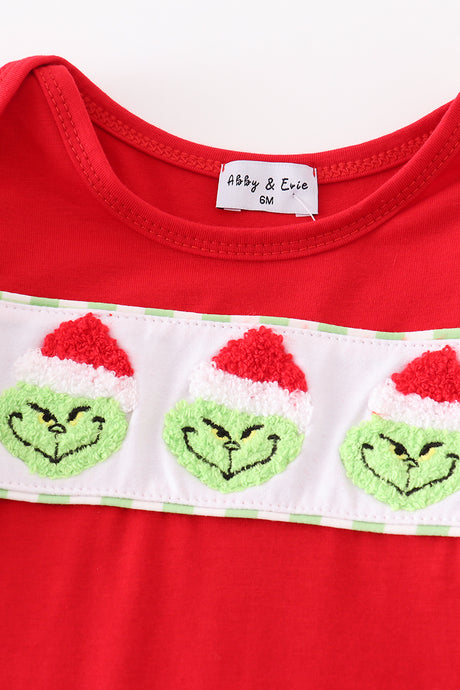 Red christmas grinch french knot girl romper