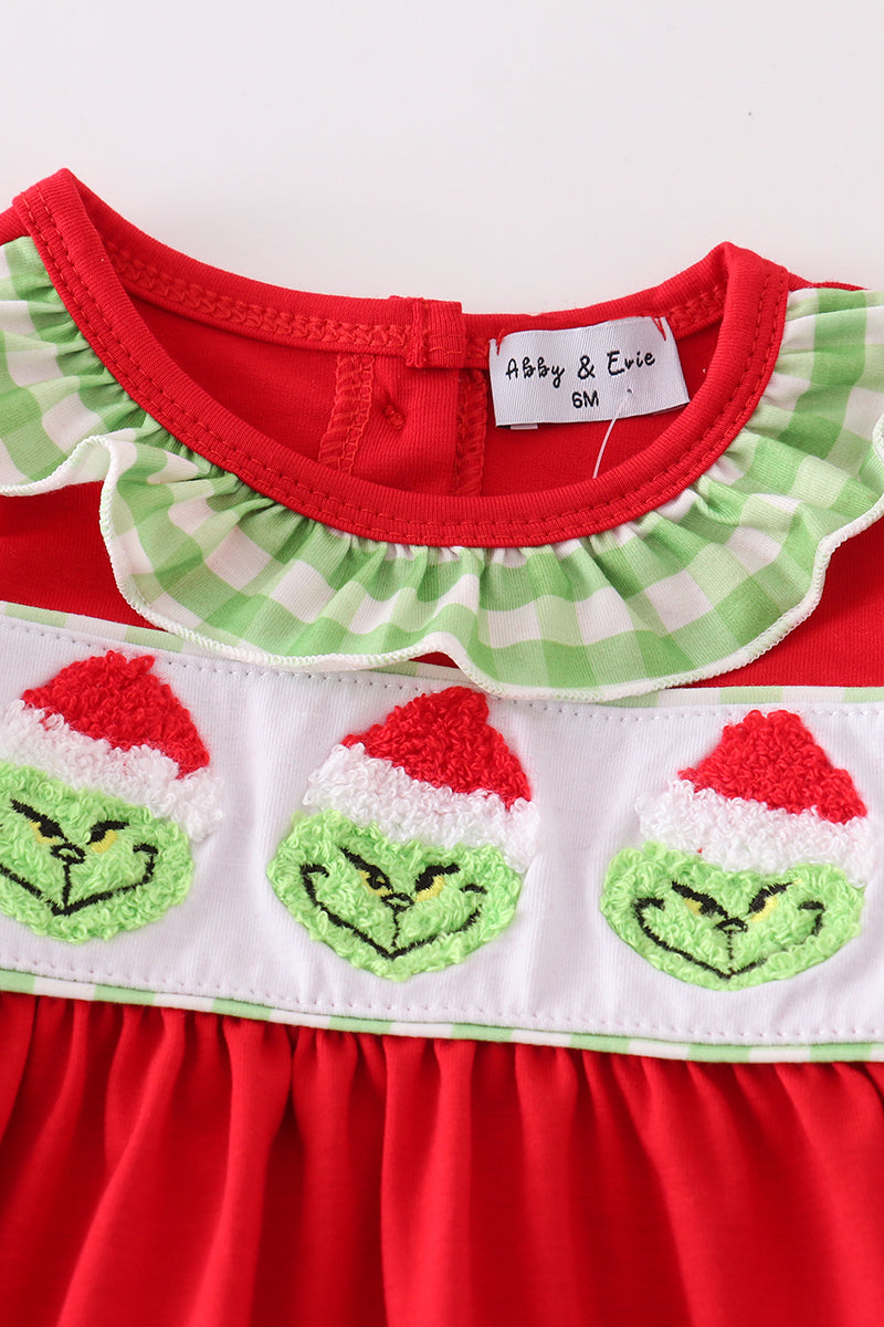 Red christmas grinch french knot baby set