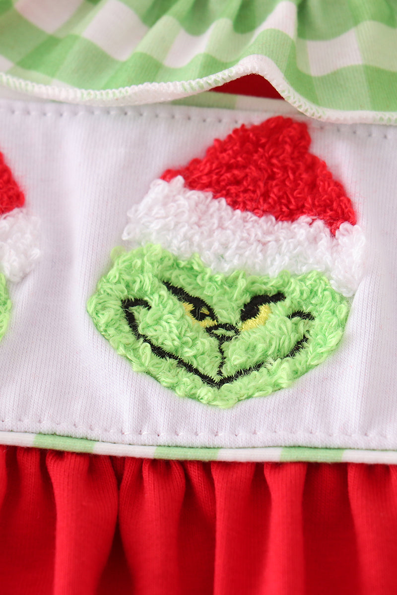 Red christmas grinch french knot baby set