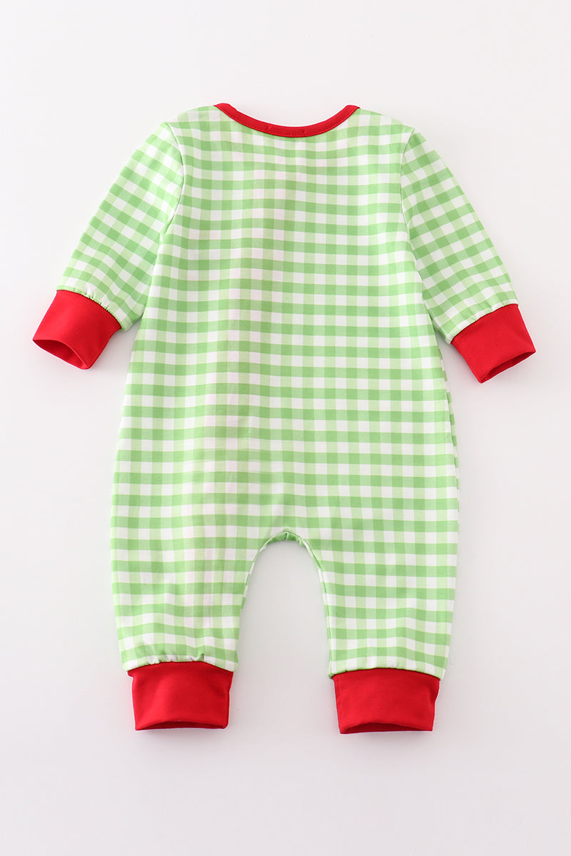 Green christmas grinch ruffle french knot girl romper