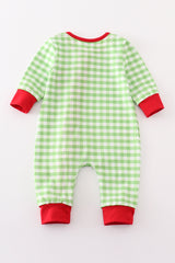 Green christmas grinch ruffle french knot girl romper