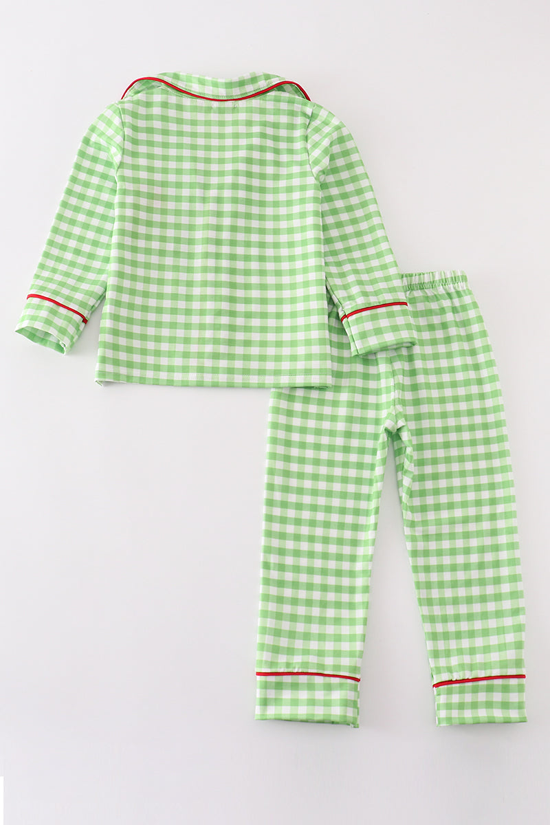 Green christmas grinch french knot boy pajamas set