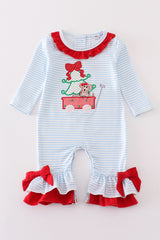 Blue stripe chrismtas puppy applique girl bubble