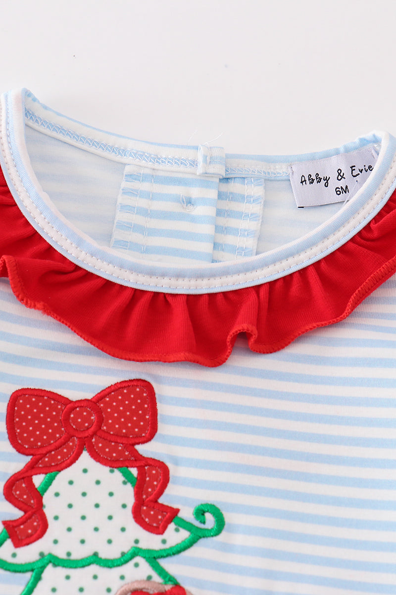 Blue stripe chrismtas puppy applique girl bubble