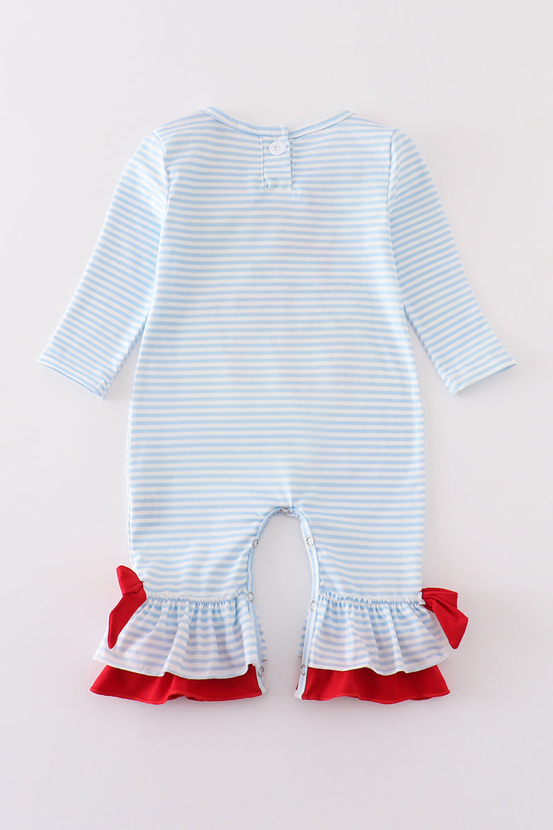 Blue stripe chrismtas puppy applique girl bubble