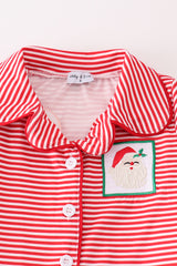 Red stripe christmas santa claus embroidery girl pajamas set