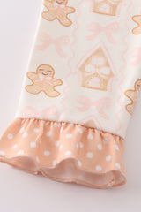 Beige gingerbread girl ruffle pajamas set