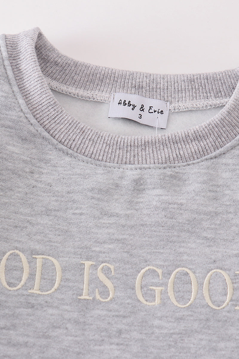 Grey god is good embroidery mom&me fleece sweatshirt