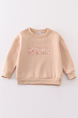 Khaki MAMA&MINI applique fleece mom&me sweatshirt