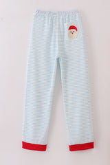 Blue stripe christmas santa claus embroidery men pajamas pants