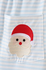 Blue stripe christmas santa claus embroidery men pajamas pants