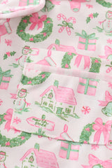 Pink watercolor christmas print girl pajamas set