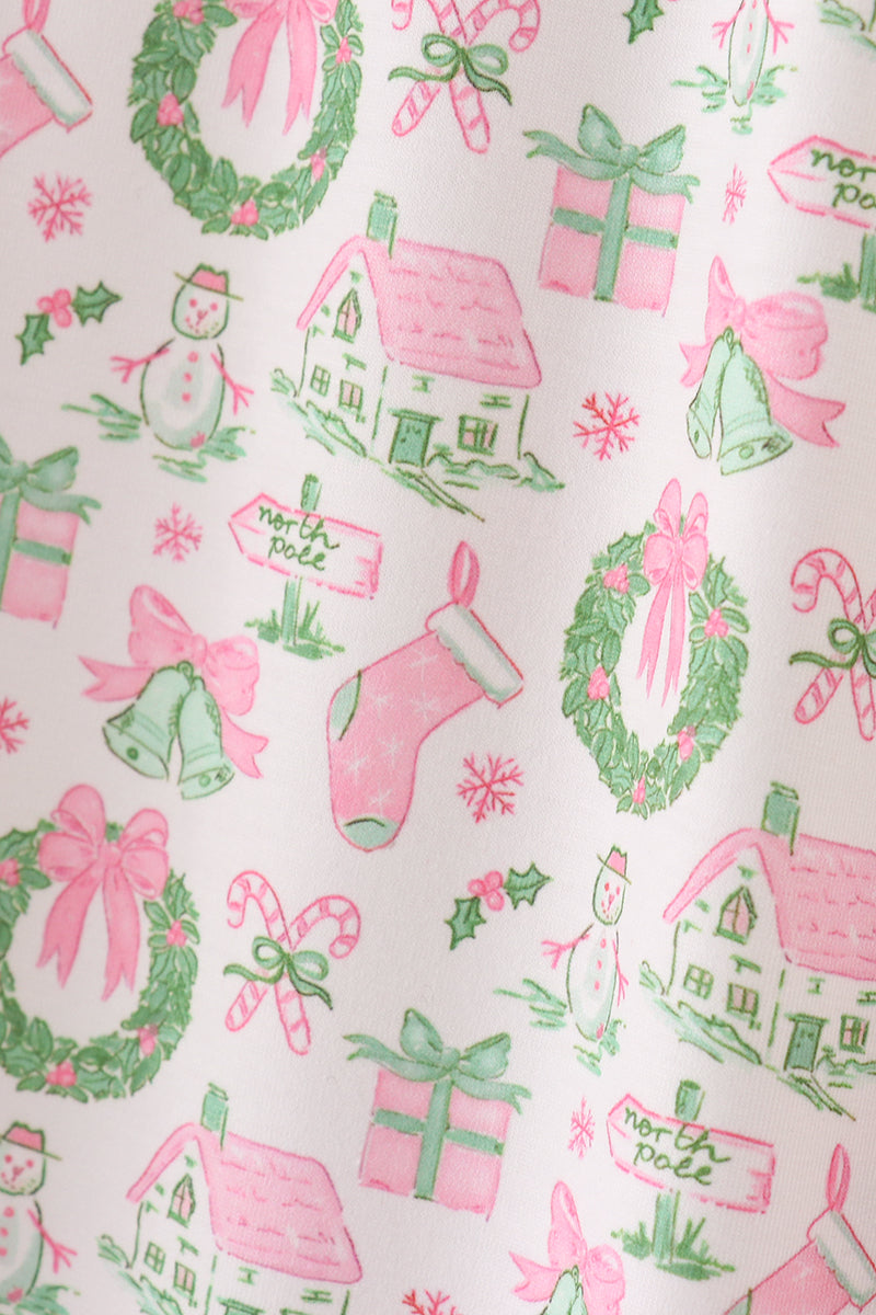 Pink watercolor christmas print women pajamas pants