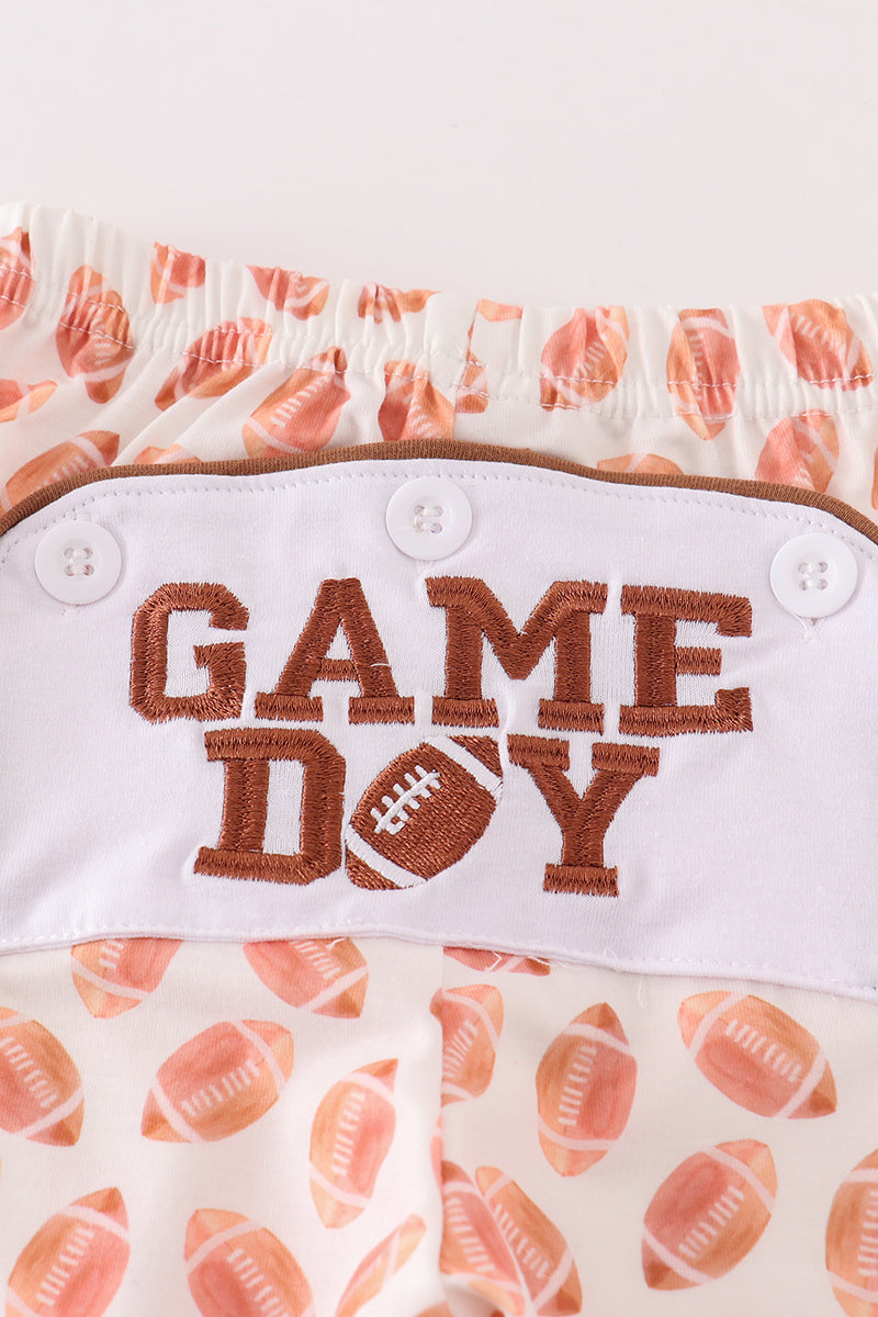 Brown football game day embroidery boy set