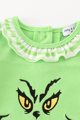 Green grinch embroidery girl romper