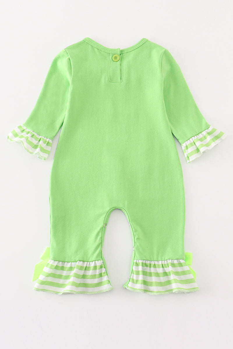 Green grinch embroidery girl romper