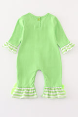 Green grinch embroidery girl romper