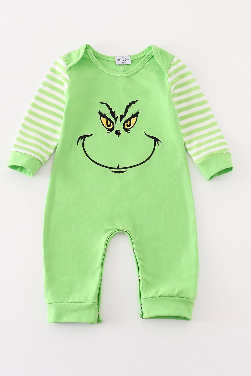 Green grinch embroidery boy romper