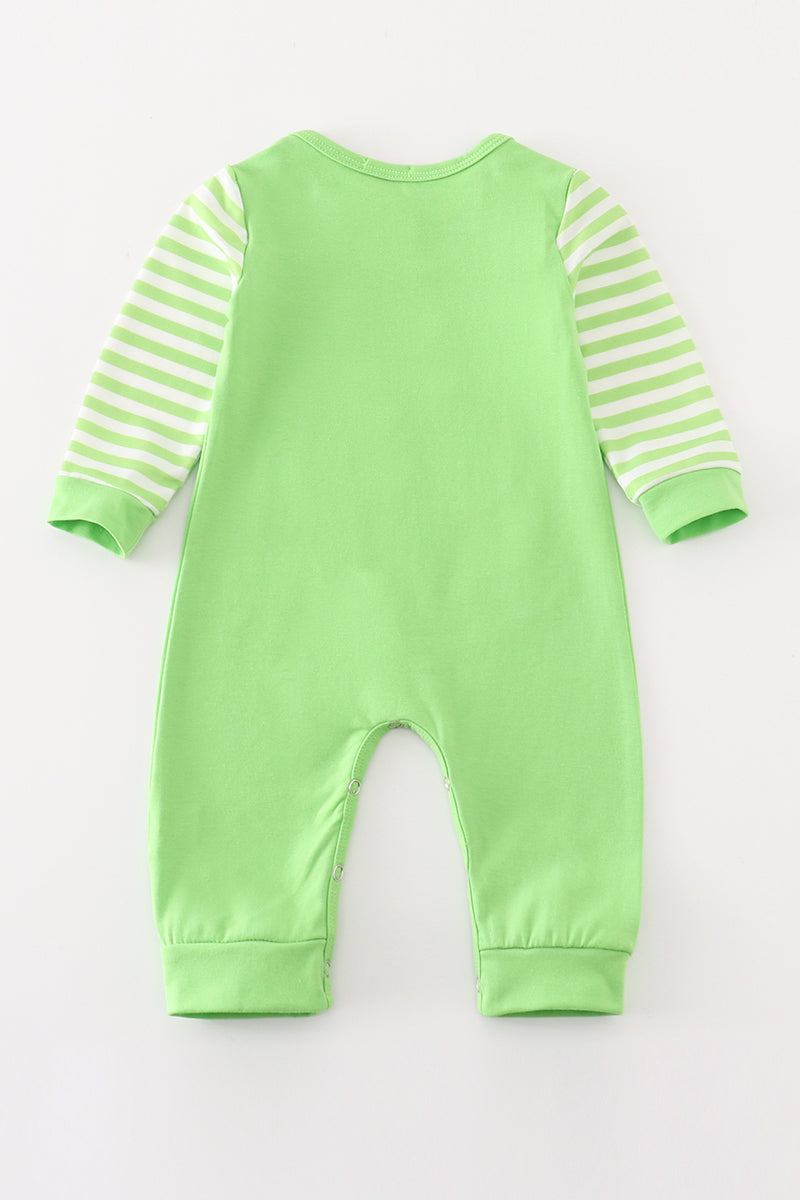 Green grinch embroidery boy romper