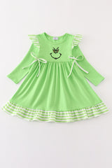 Green grinch embroidery girl dress