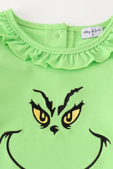 Green grinch embroidery girl set