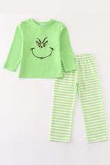 Green grinch embroidery boy set