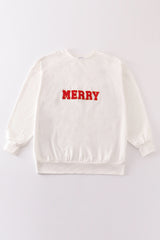 White merry christmas french knot women top