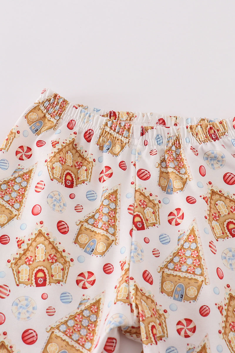 Christmas gingerbread house print girl pajamas set