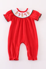 Red velvet christmas gingerbread embroidery girl romper