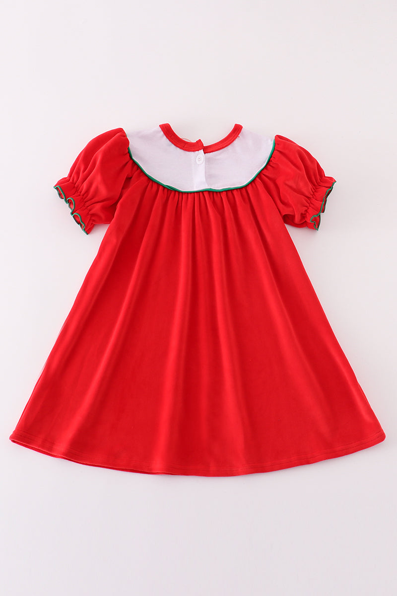 Red velvet christmas gingerbread embroidery girl bishop dress