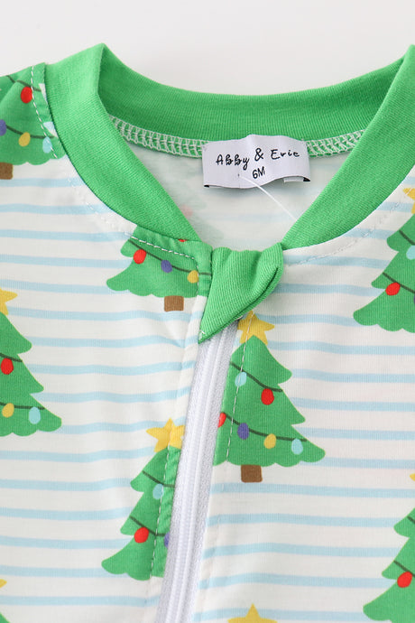 Green christmas tree print zip romper