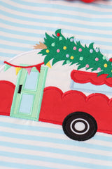 Blue christmas camper van applique girl set