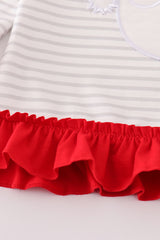 Red christmas santa claus applique stripe girl bloomer set