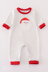 Red christmas santa claus applique stripe boy romper