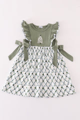 Sage christmas tree embroidery dress