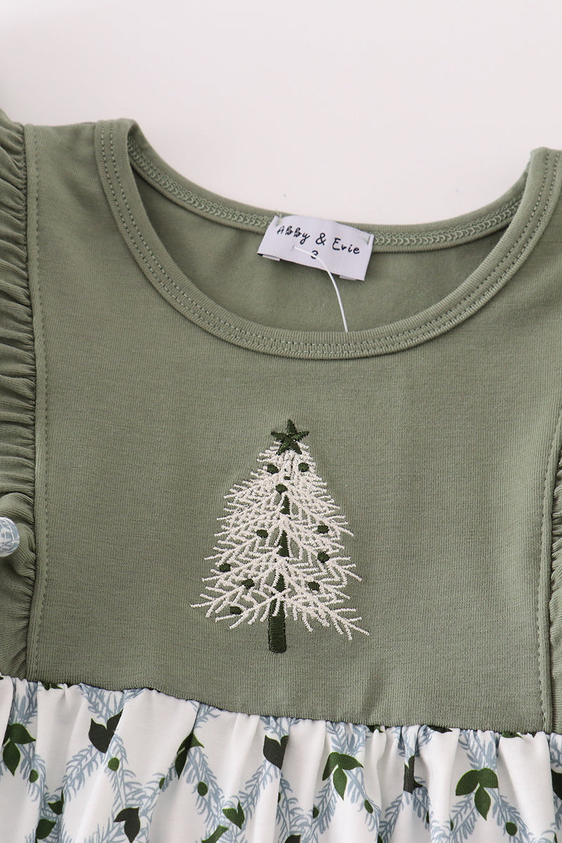 Sage christmas tree embroidery dress