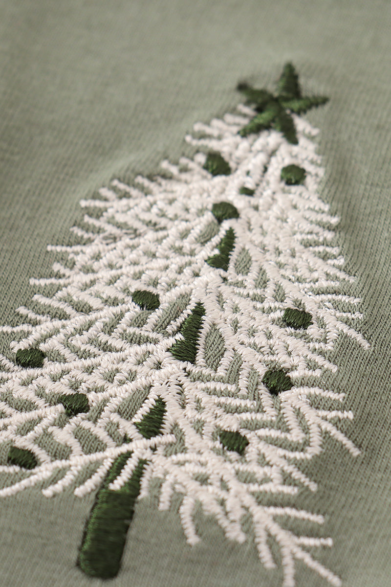 Sage christmas tree embroidery dress